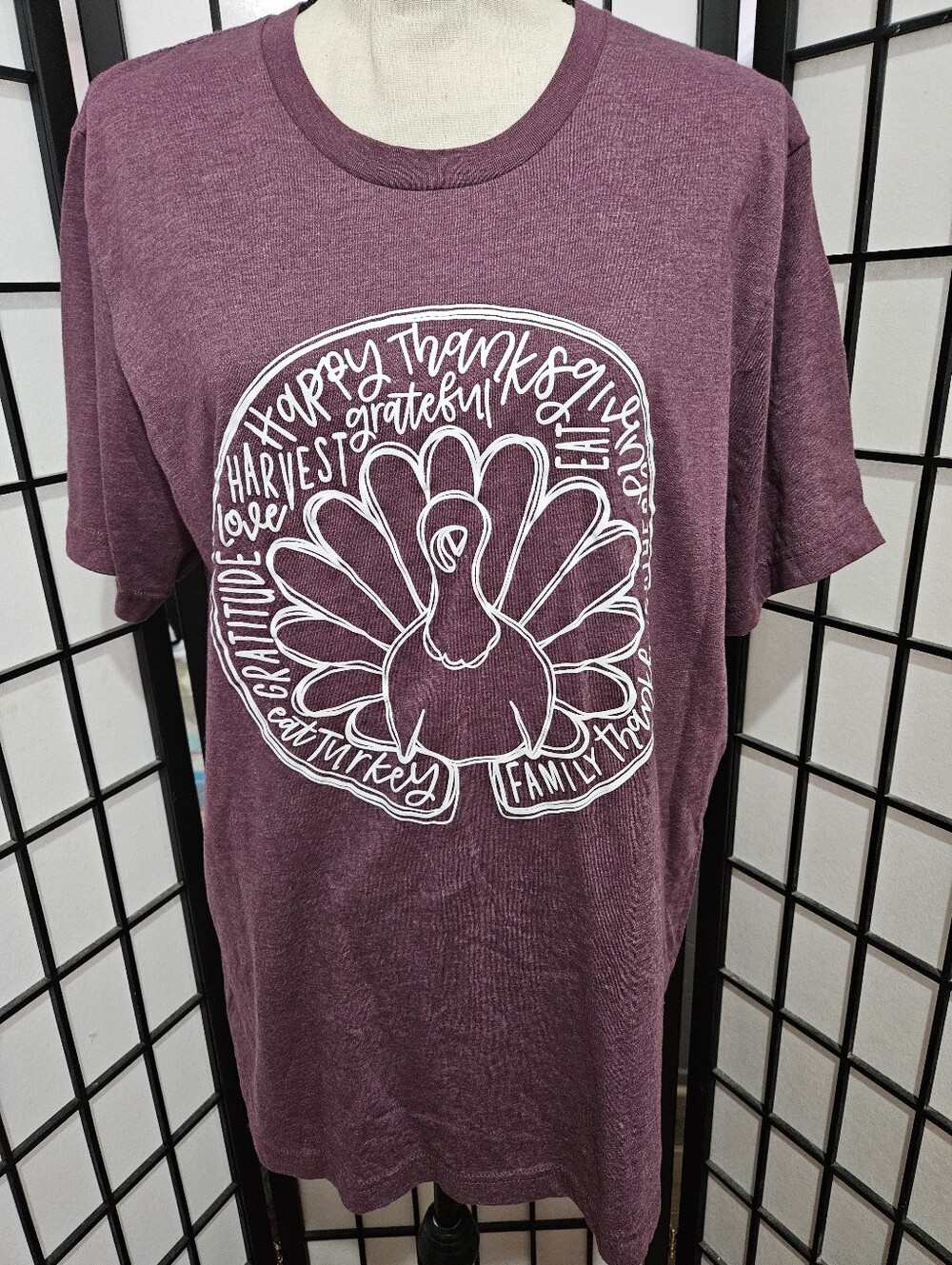 Bella Canvas XL Maroon " Happy Thanksgiving" Soft Short Sleeve T-Shirt